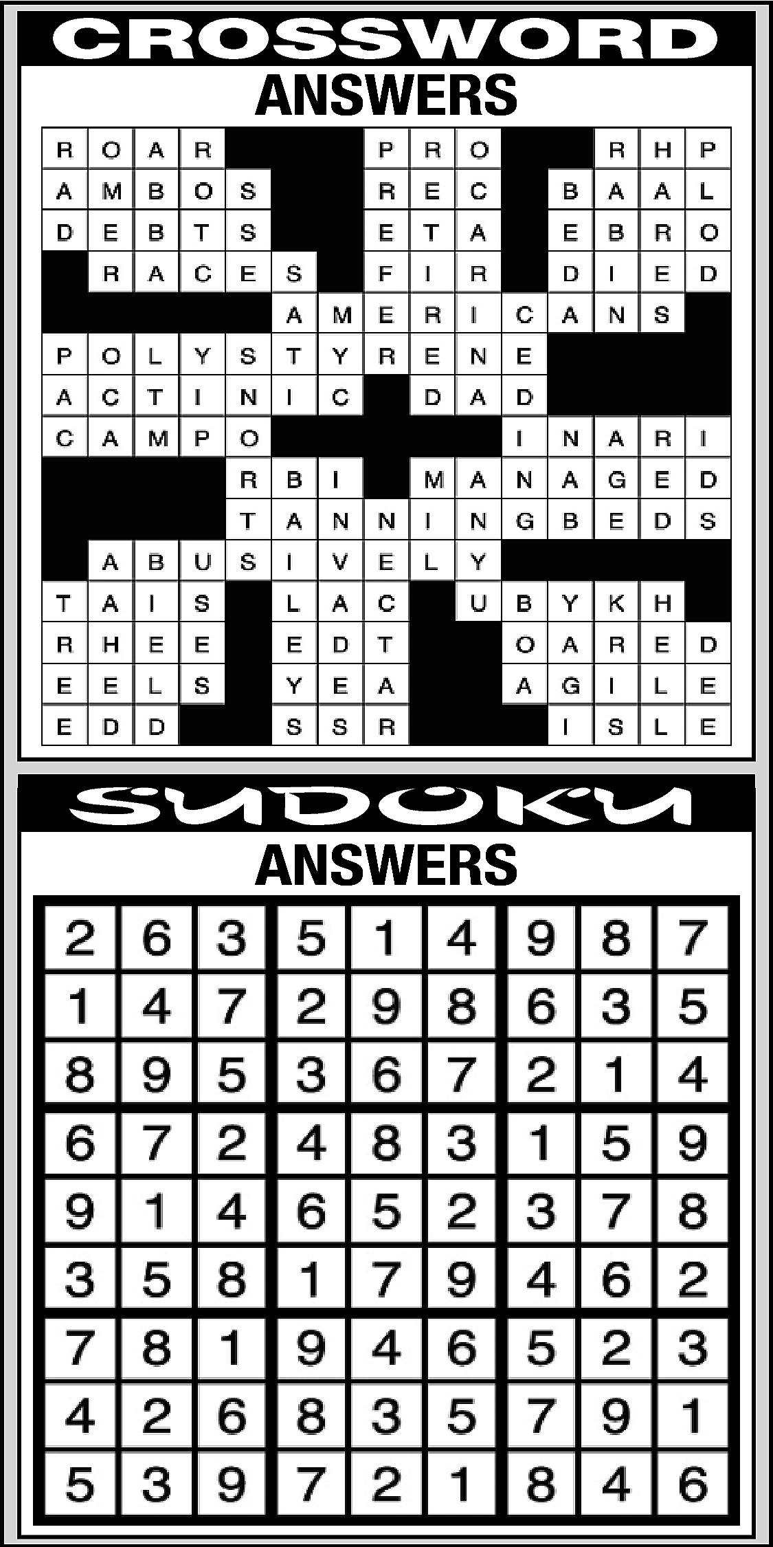 CROSSWORD <br>ANSWERS <br> <br>SUDOKU <br>ANSWERS  CROSSWORD  ANSWERS    SUDOKU  ANSWERS    