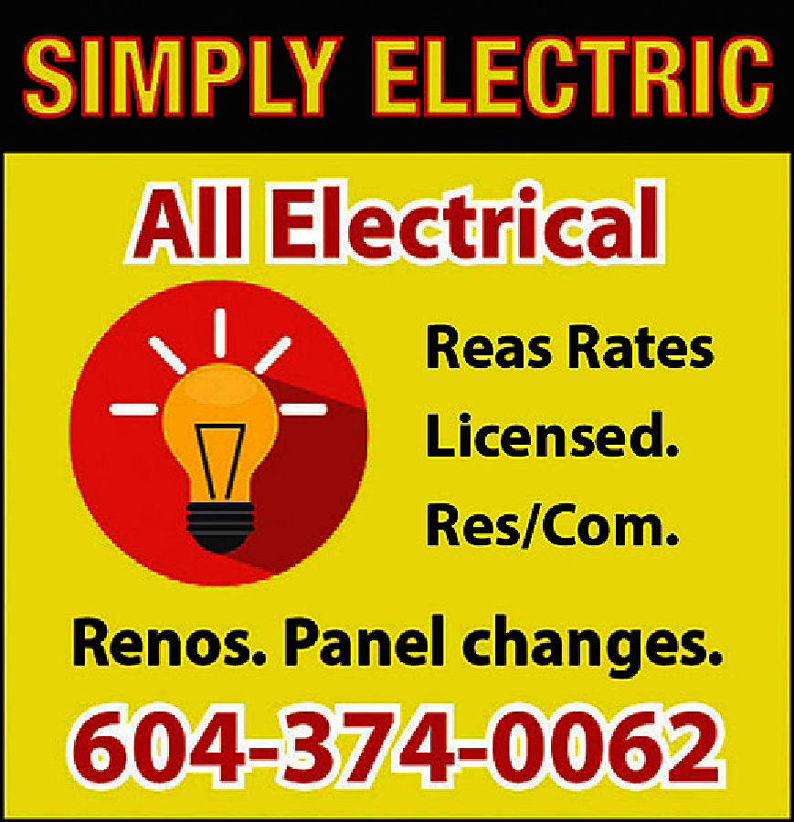 All electrical. Reasonable Rates. Licensed.  All electrical. Reasonable Rates. Licensed. Res/Comm. Renos / Panel Changes. 604-374-0062
