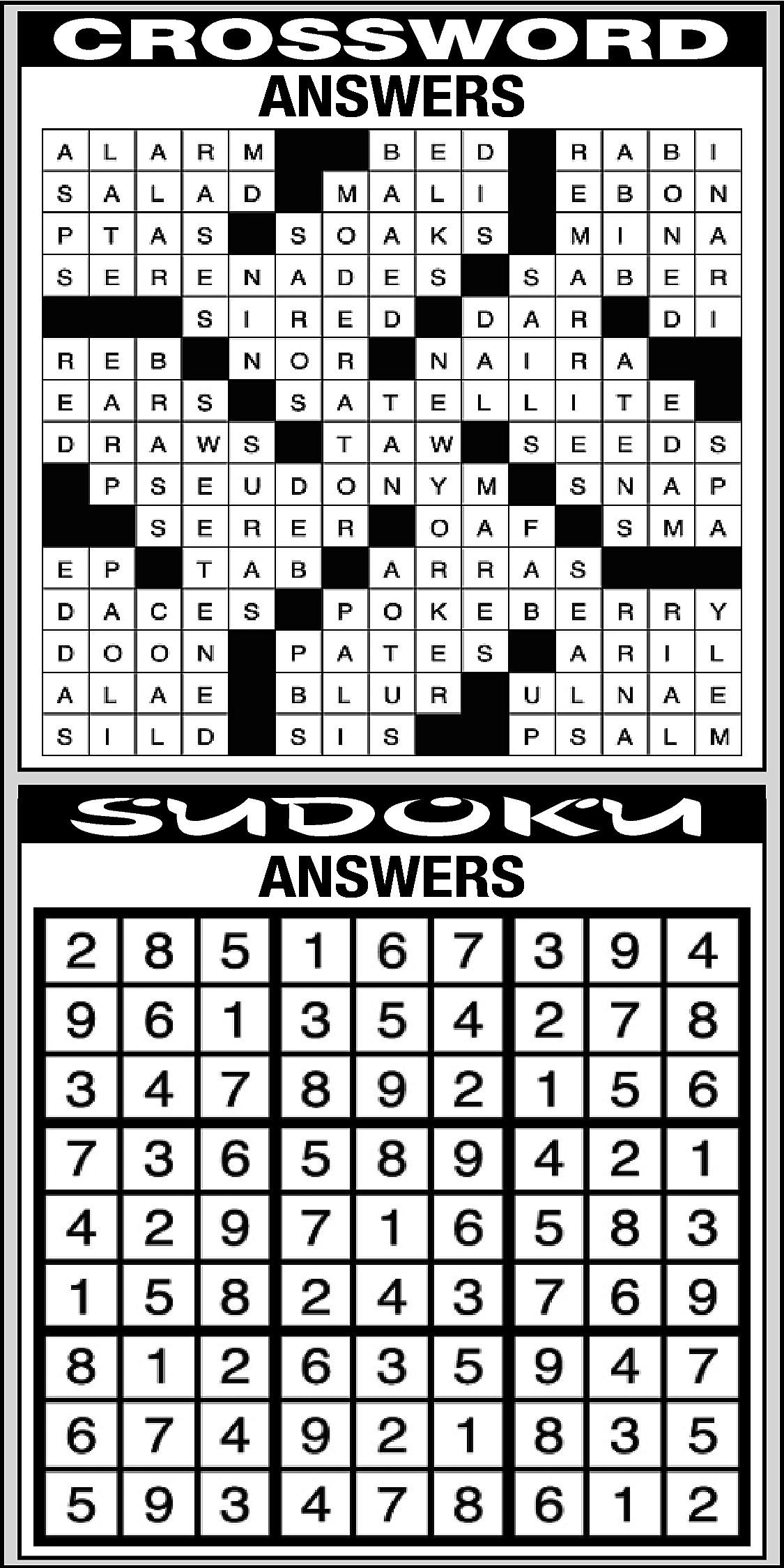 CROSSWORD <br>ANSWERS <br> <br>SUDOKU <br>ANSWERS  CROSSWORD  ANSWERS    SUDOKU  ANSWERS    